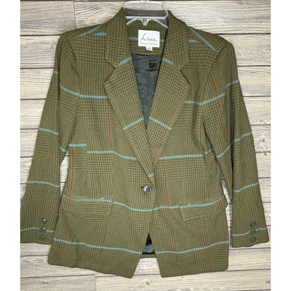 Linea by Louis Dell'Olio Women's Plaid Basic Jacket Blazer Moss Size 8 Vintage - Picture 1 of 10